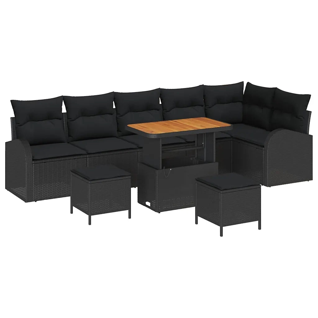 Set Divano da Giardino con cuscino 9 pcs Nero polyrattan 3362414