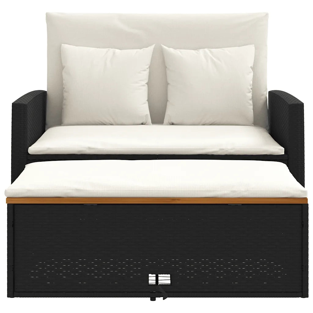 Divano Giardino con Cuscini 2 Posti-Sofa da Giardino-Divanetto da esterno Nero Polyrattan e Acacia