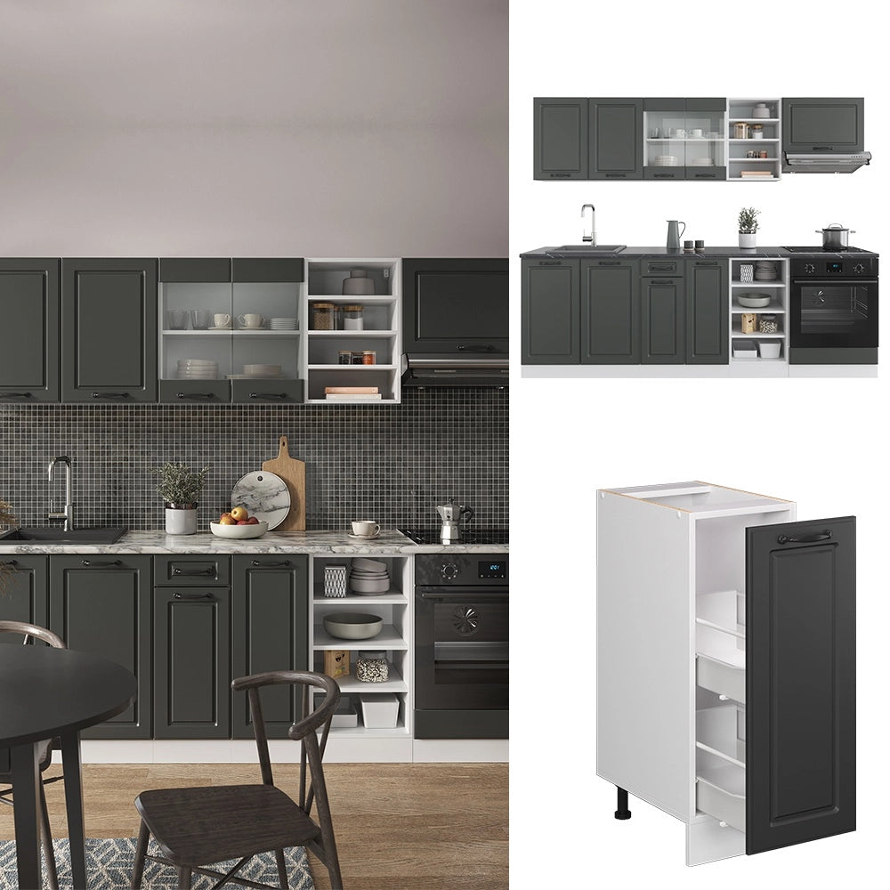 Cucina componibile R-Line Antracite rustico/Bianco 240 cm, PL Antracite Vicco