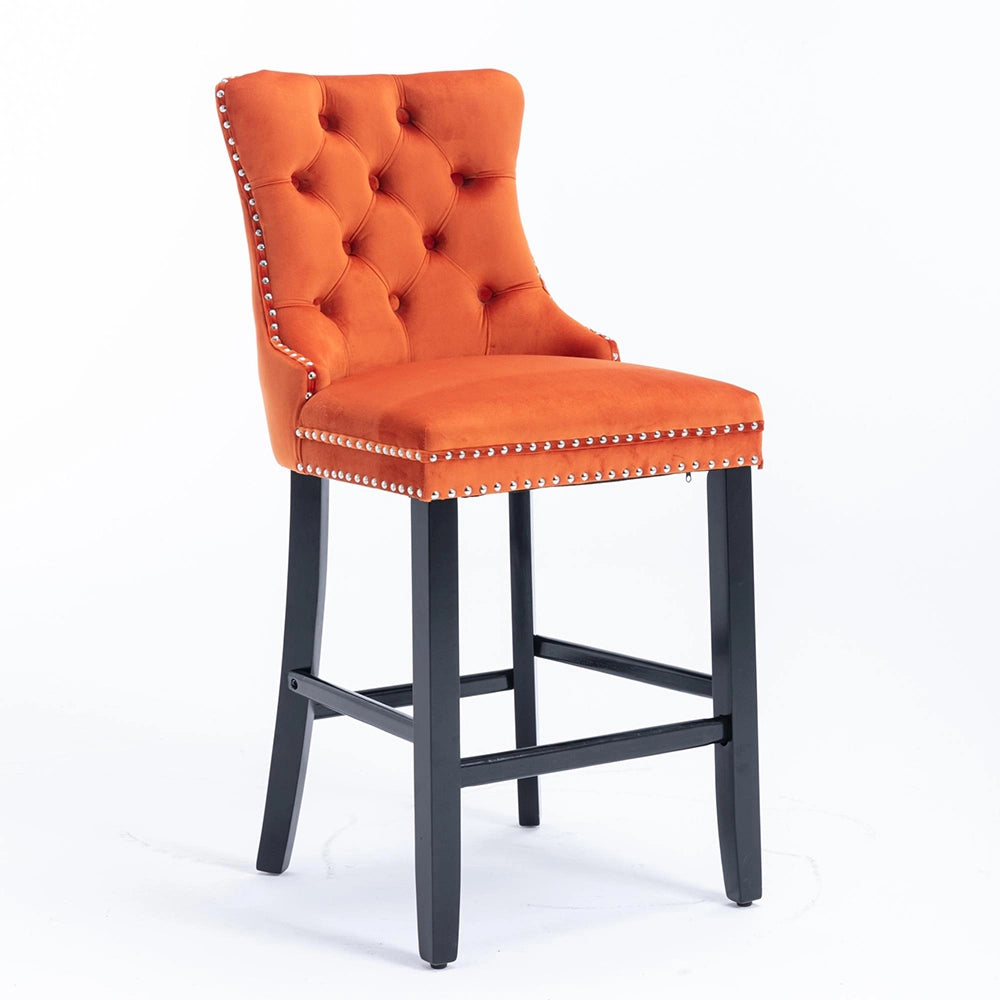 Set 2 sgabelli bar - Xylo - velluto arancione gambe legno