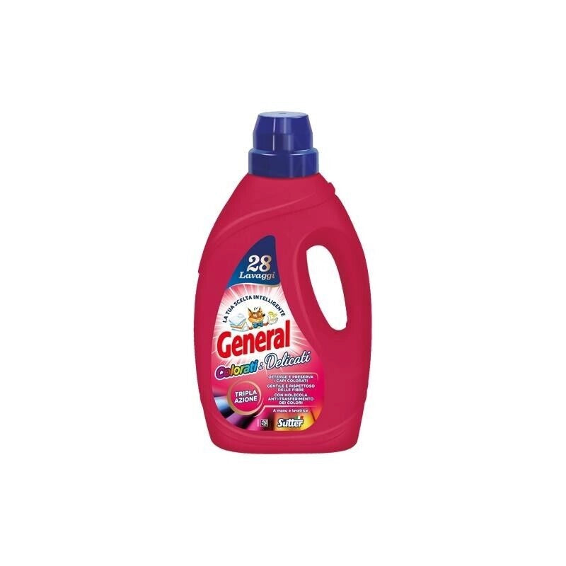 GENERAL DETERSIVO LIQUIDO PER LAVATRICE 28 LAVAGGI COLORATI E DELICATI 1400 ML