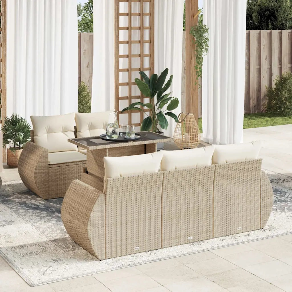Set Divano da Giardino 6 pz con Cuscini Beige in Polyrattan 3326569