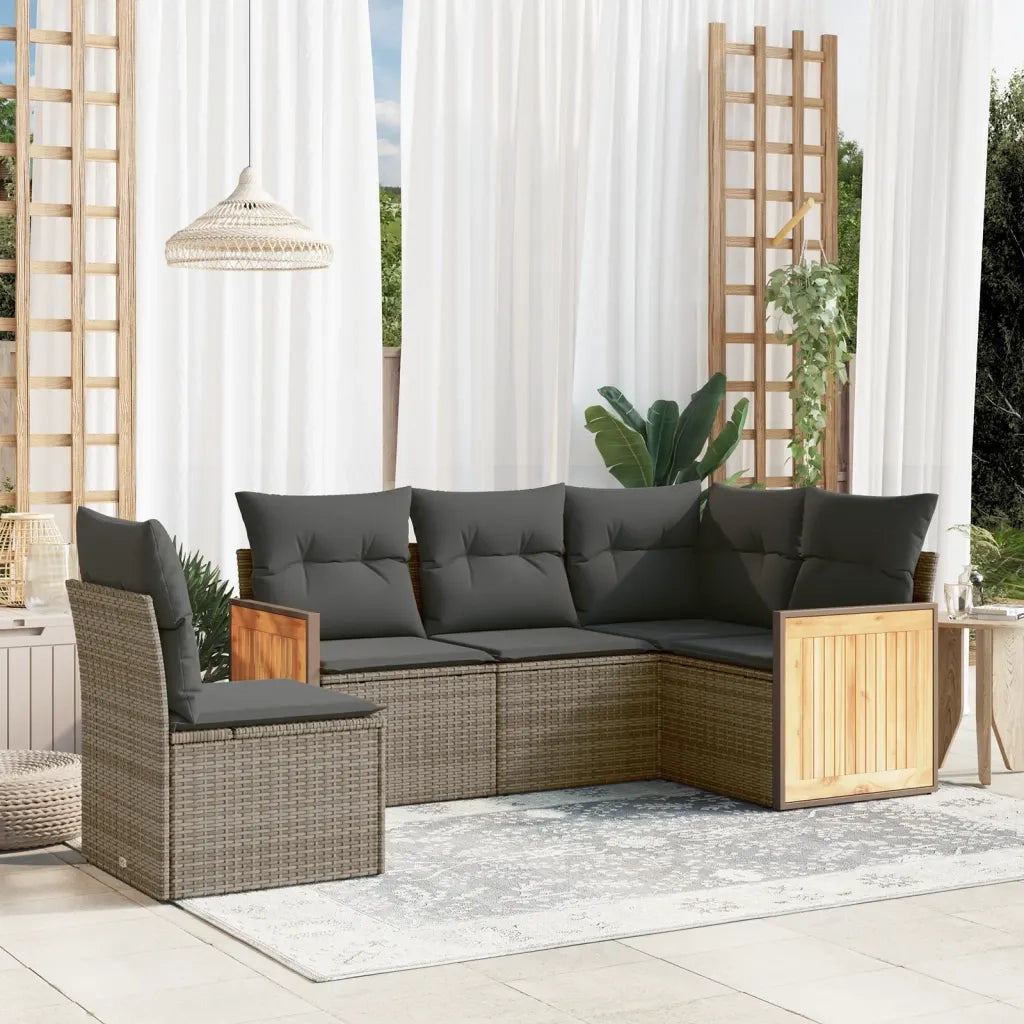 Set Divano da Giardino 5 pz con Cuscini-Sofa da Giardino-Divanetto da esterno Grigio in Polyrattan 916034