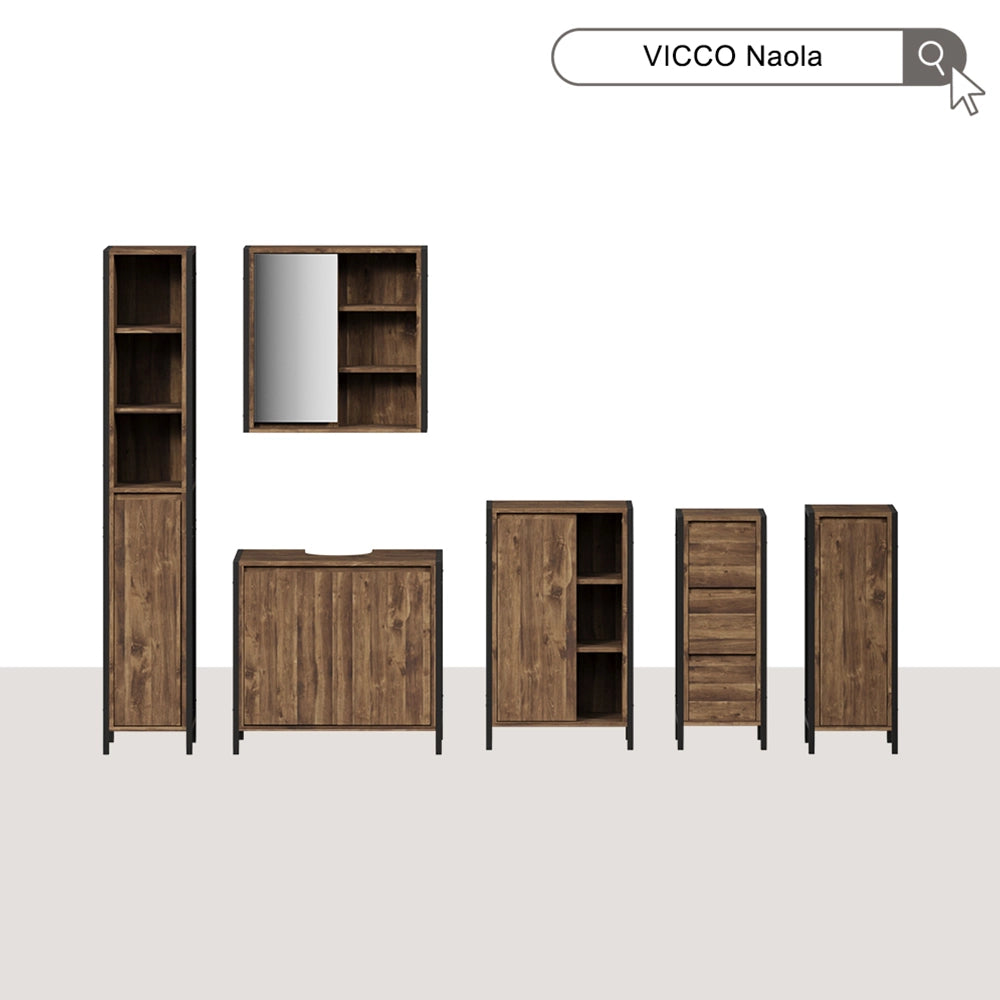Vicco mobiletto bagno Quercia/nero 50 x 80 cm con 7 scomparti