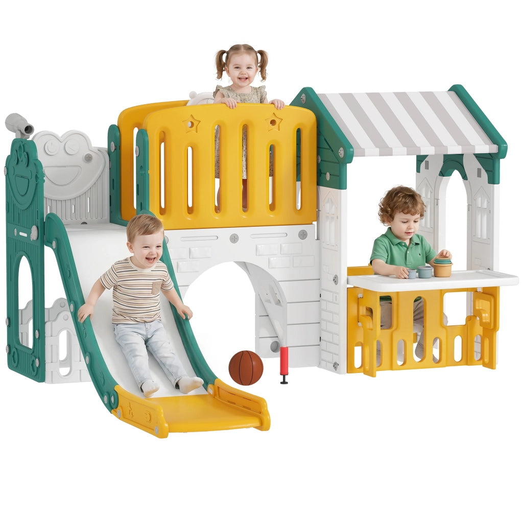 Casetta per Bambini con Scivolo e Tappeto ¨C Minimal ¨C Giallo e Verde