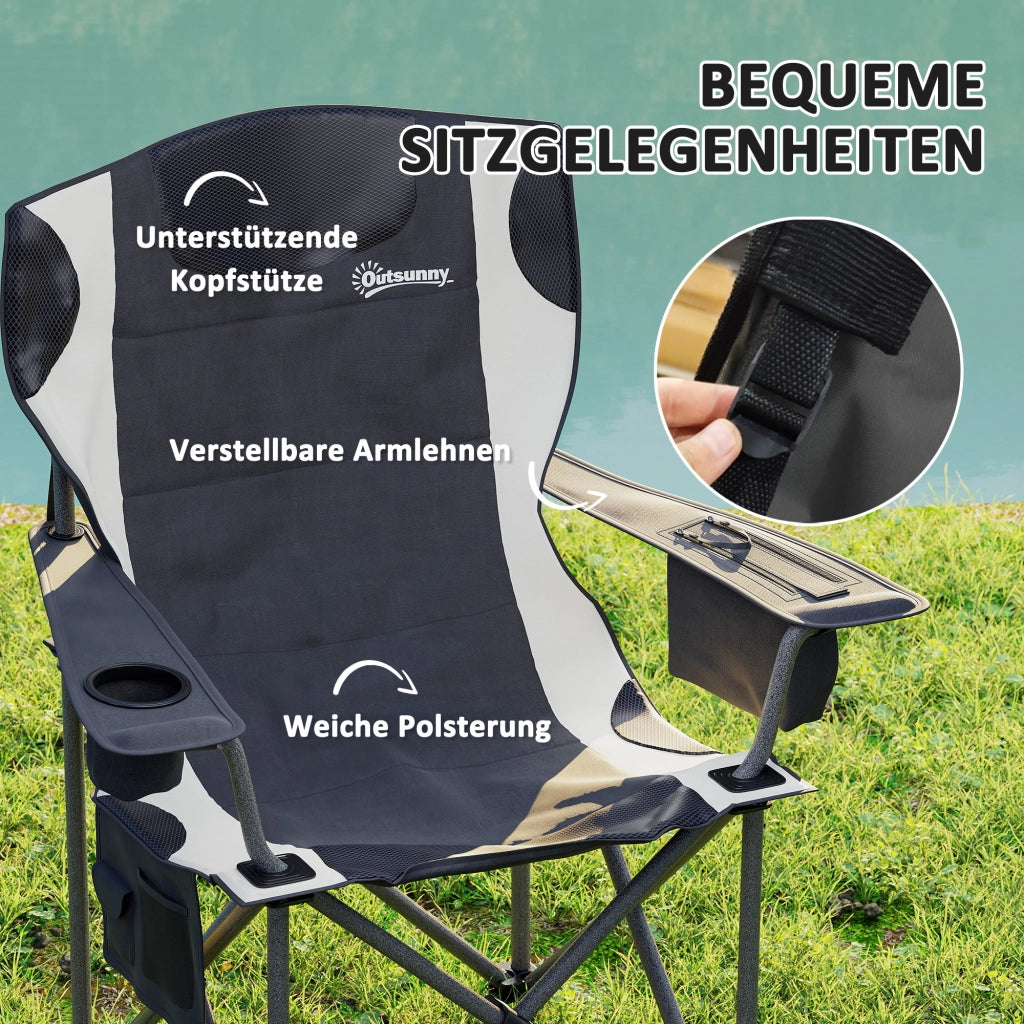 Sedia pieghevole da giardino ¨C Minimal ¨C nero con braccioli e portabevande