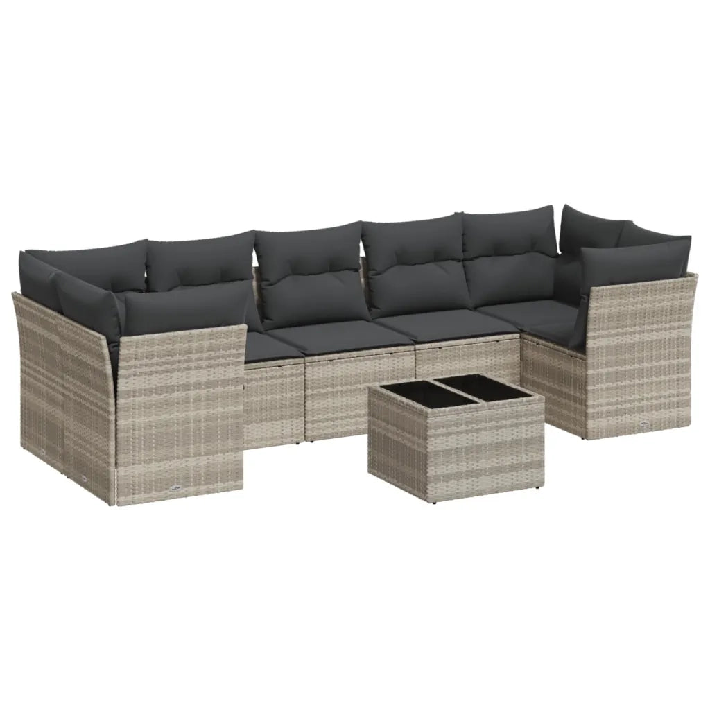 Set Divano da Giardino 8pz con Cuscini Grigio Chiaro Polyrattan 3217292