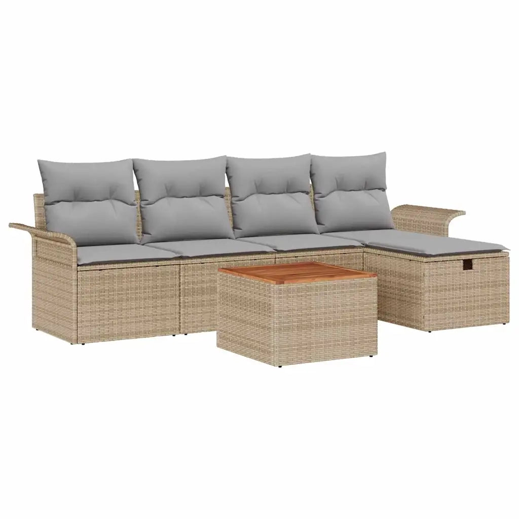 Set Divano da Giardino con cuscino 6 pcs Beige polyrattan