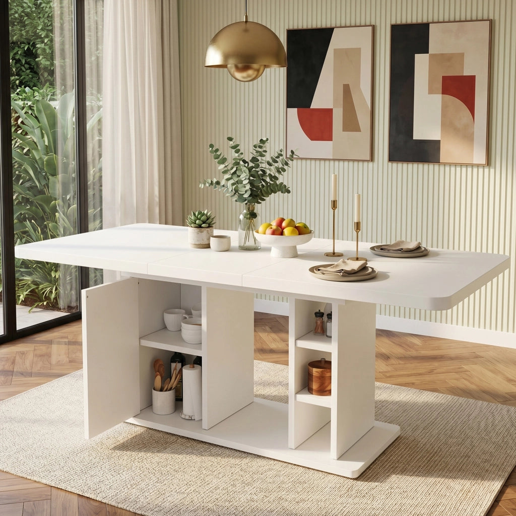Tavolo da pranzo allungabile, 140/180 ¡Á 80 cm, per 6¨C8 persone, con vano portaoggetti, bianco