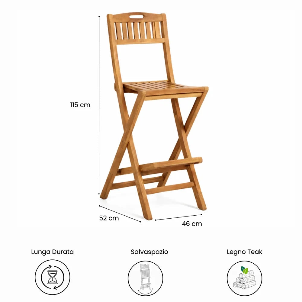 Set di 2 Sgabelli pieghevoli da esterno in Legno Teak
