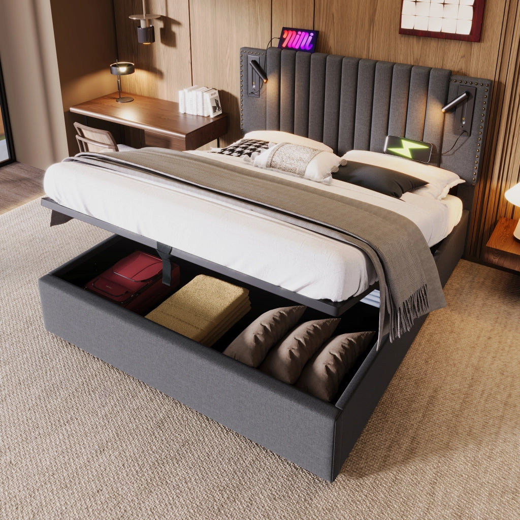 letto imbottito cotone grigio 140 x 200 cm