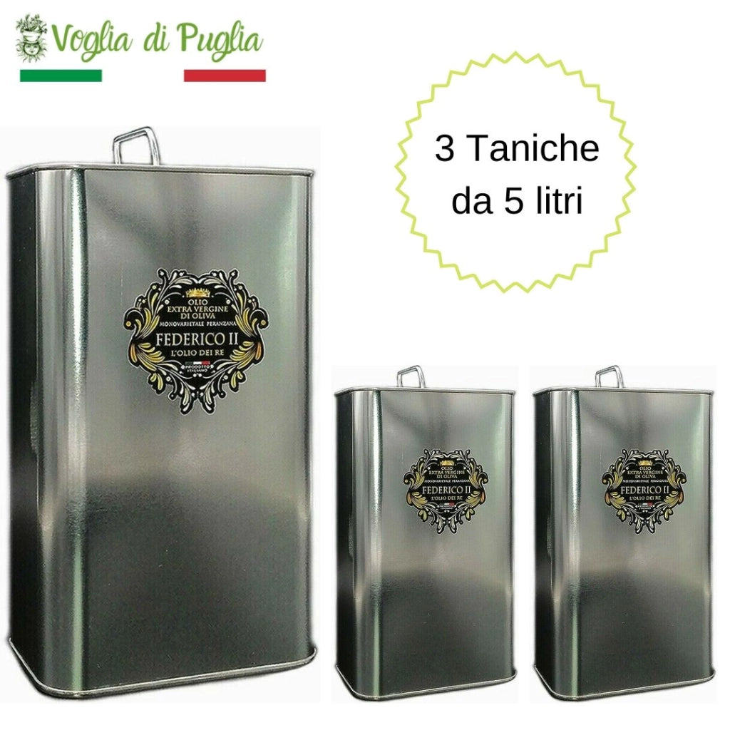 Olio di oliva extravergine peranzana pugliese 3 latte da litri 5 ognuno 100% italiano