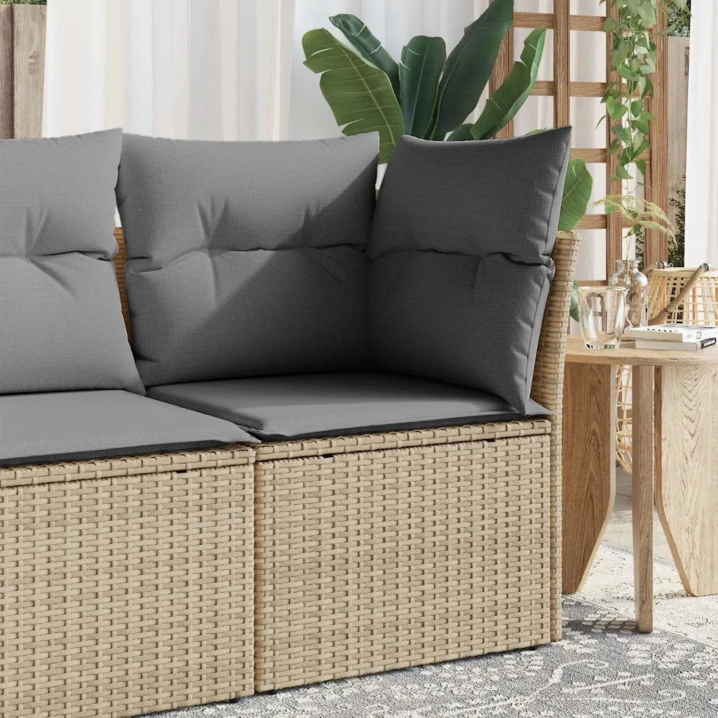 Divano Angolare da Giardino con Cuscini-Sofa da Giardino-Divanetto da esterno Beige in Polyrattan 689626