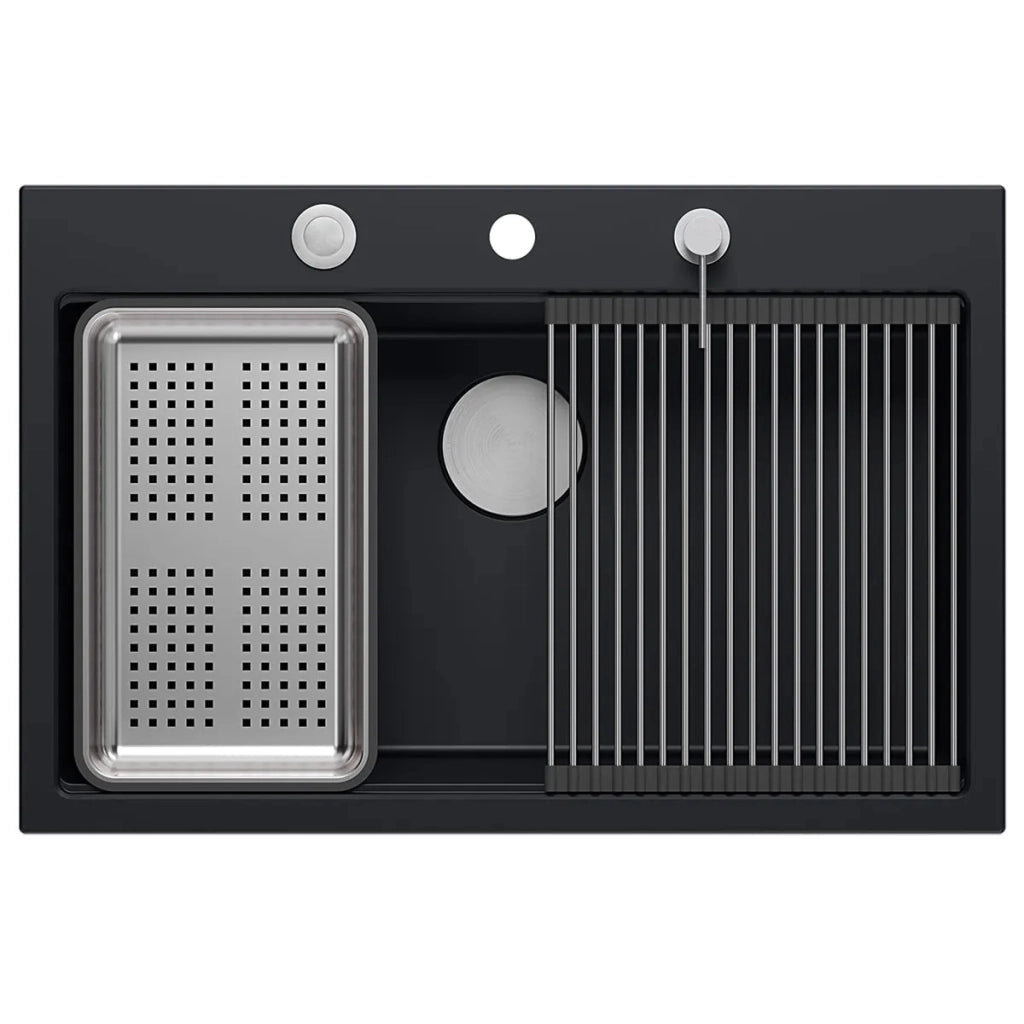 Lavello In Granito Marc 110 Workstation Black Tappo acciaio