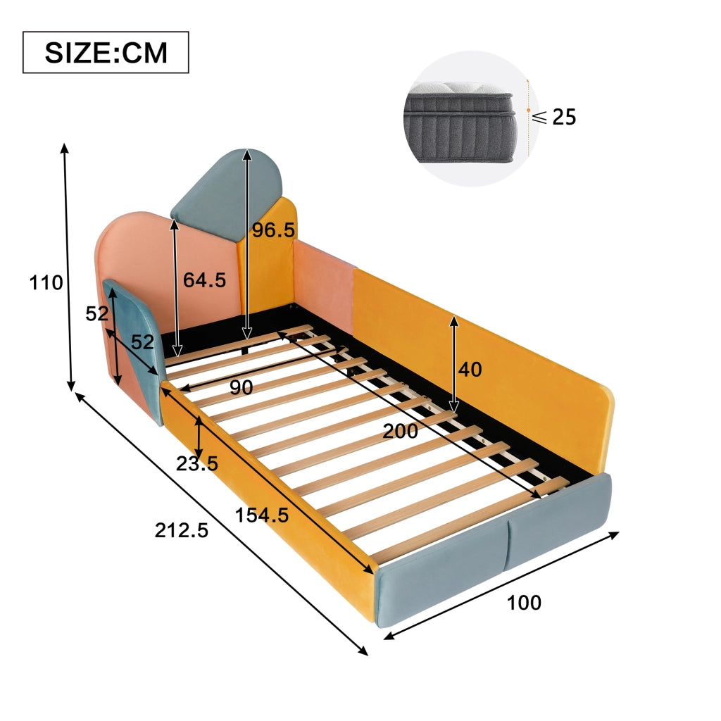 LETTO imbottito per bambini 90x200 cm velluto multicolore