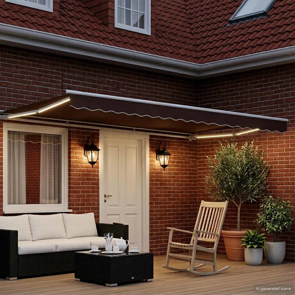 Cornice per Tenda Manuale con LED Marrone e bianco 4 × 3 m 3420616