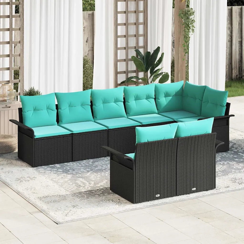 Set Divano da Giardino con archiviazione 8 pcs Nero polyrattan 3354085