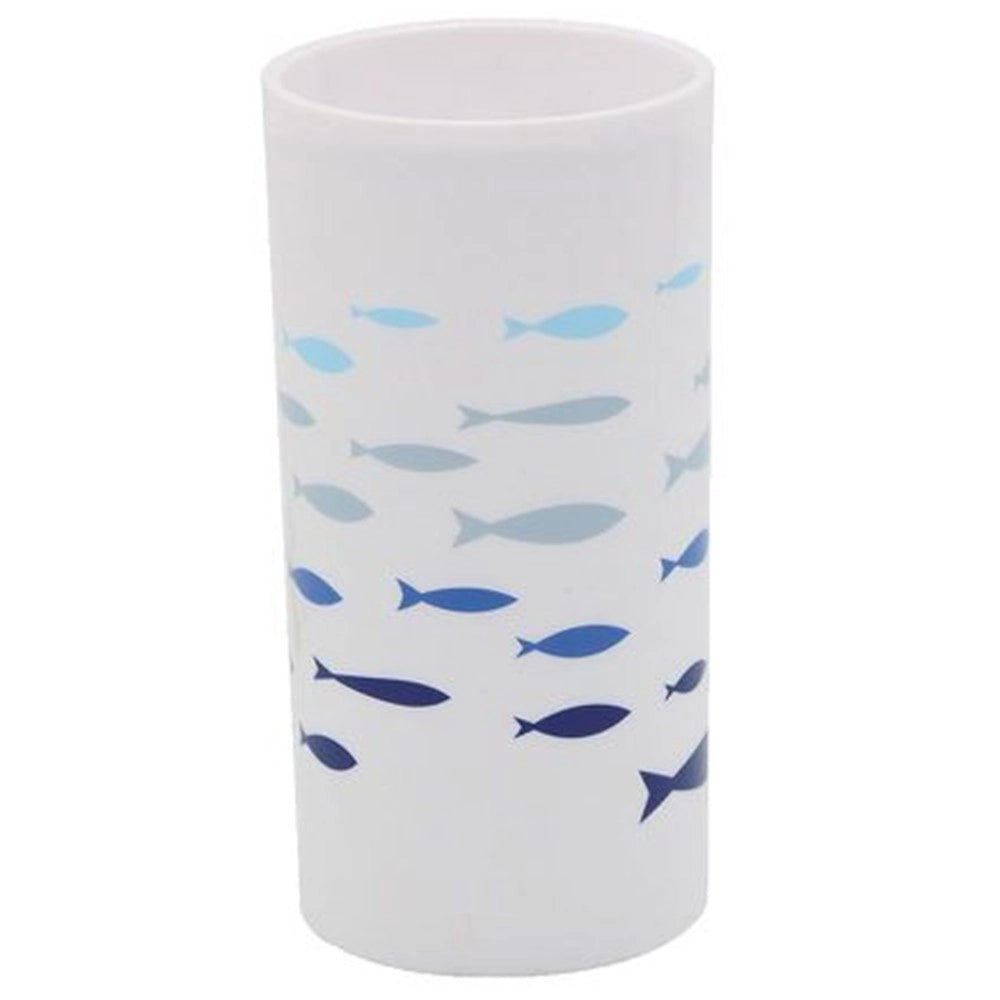 Trade Shop - Bicchiere Porta Spazzolino Bianco In Plastica Accessorio Bagno Pesciolini 69881 -