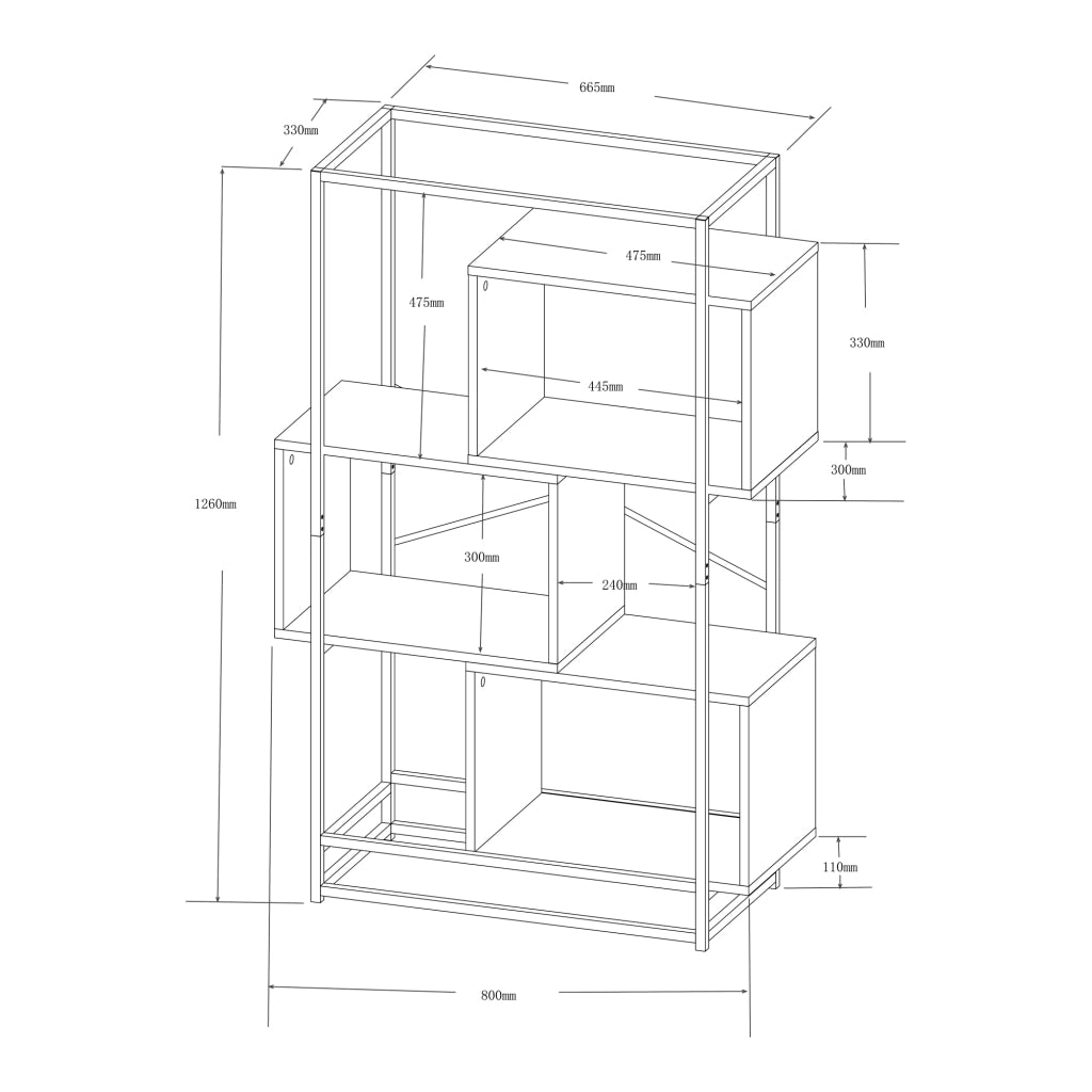 Libreria Rennebu con 3 Scomparti Aperti - Effetto Rovere / Nero [en.casa]