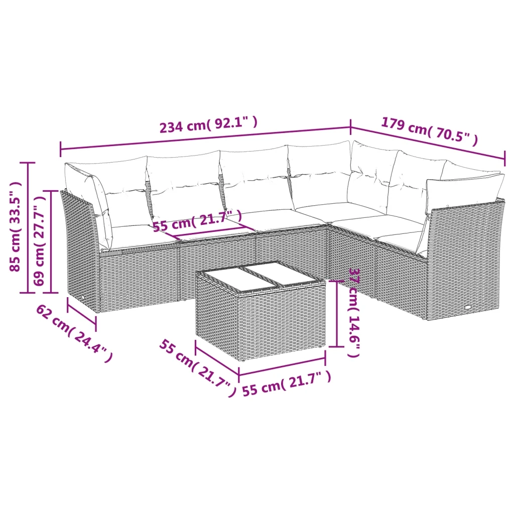 Set Divani da Giardino 7 pz con Cuscini Beige in Polyrattan 3249528