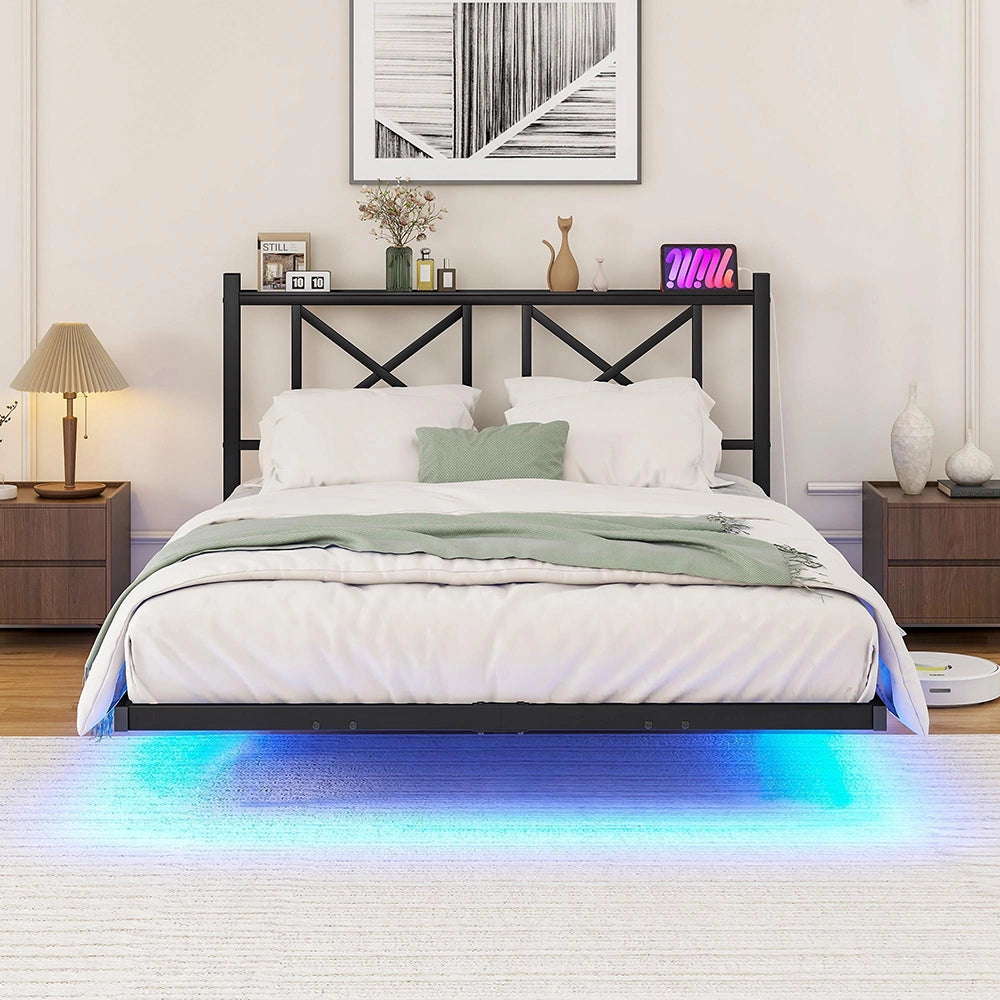 Letto doppio 120x200cm - Xylo - LED USB sospeso facile montaggio