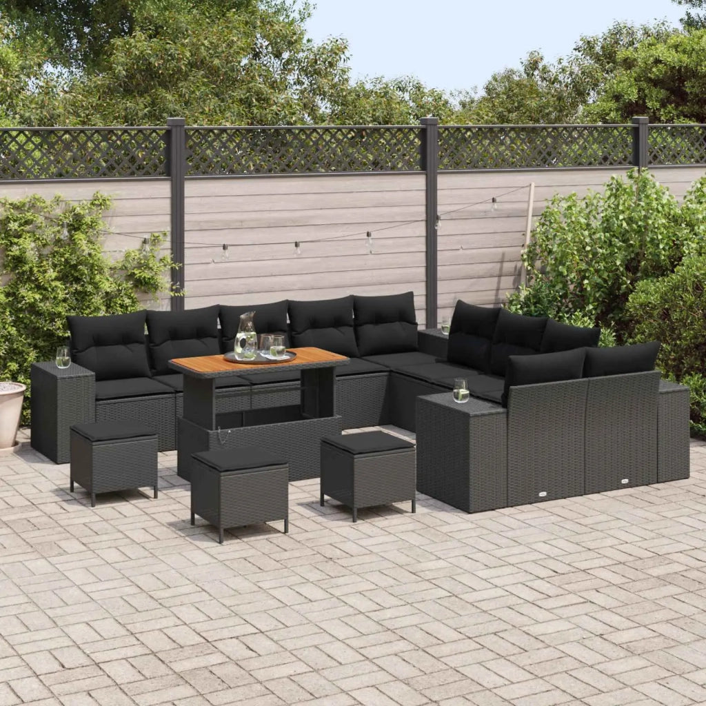 Set Divano da Giardino con cuscino 14 pcs Nero polyrattan 3362069