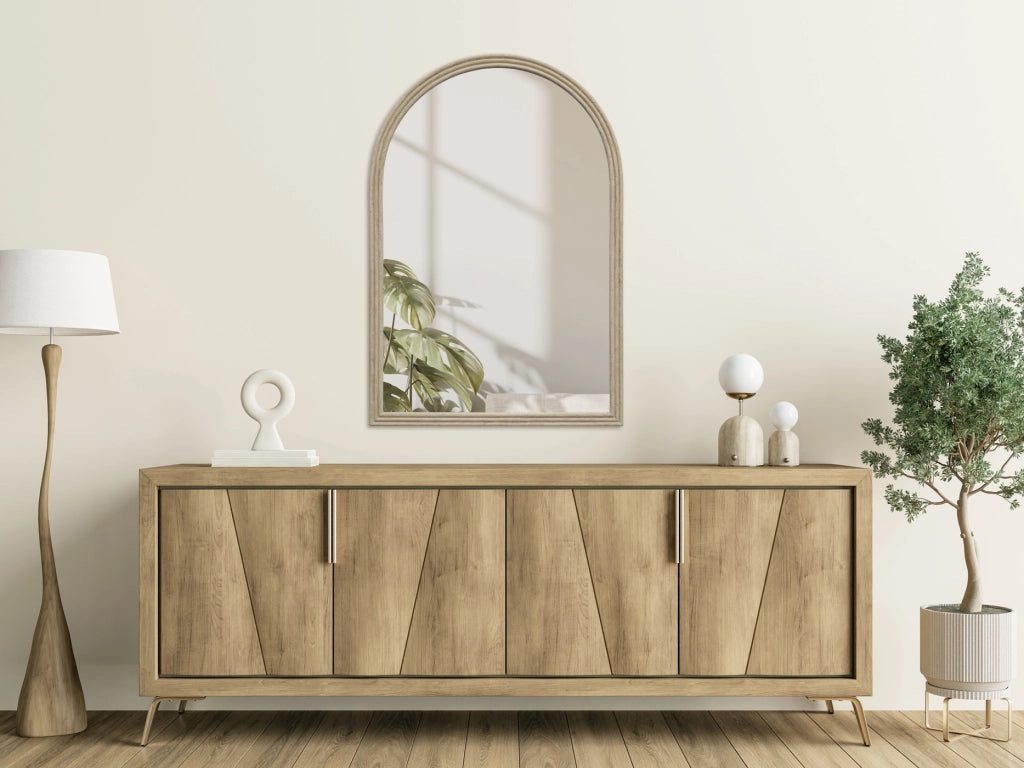 Specchio grande Hispanohogar ad arco in resina beige 90x60