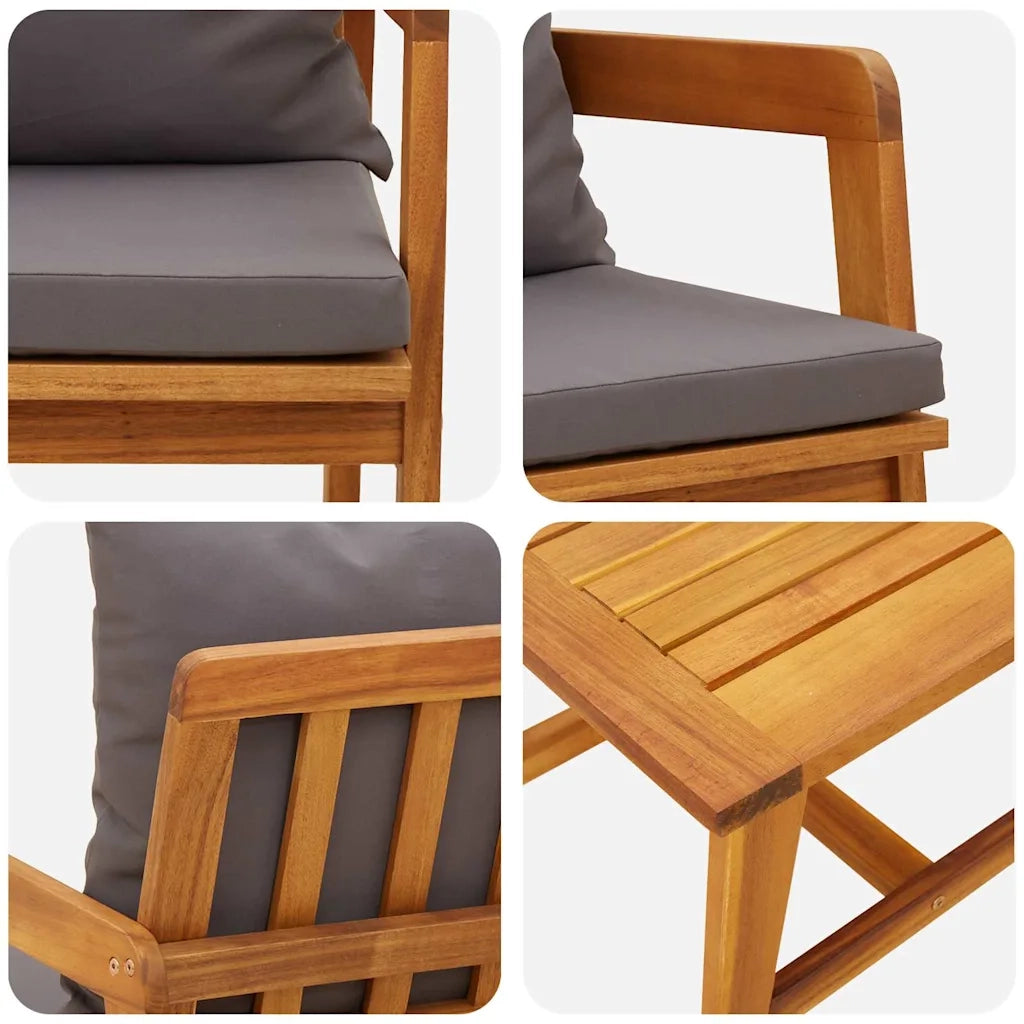 Set bistrot con cuscino 3 pcs Marrone Legno di Acacia Massello 4106460