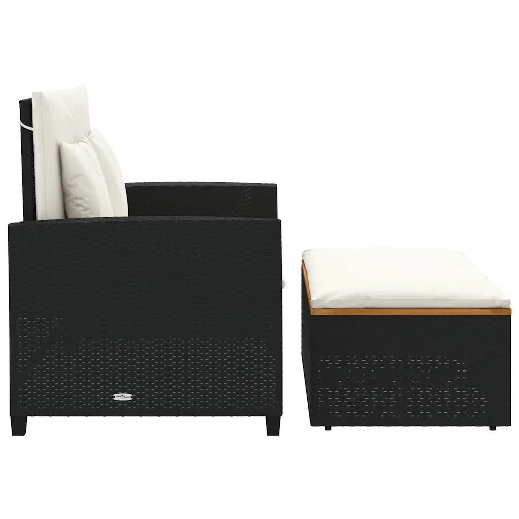 Divano Giardino con Cuscini 2 Posti-Sofa da Giardino-Divanetto da esterno Nero Polyrattan e Acacia