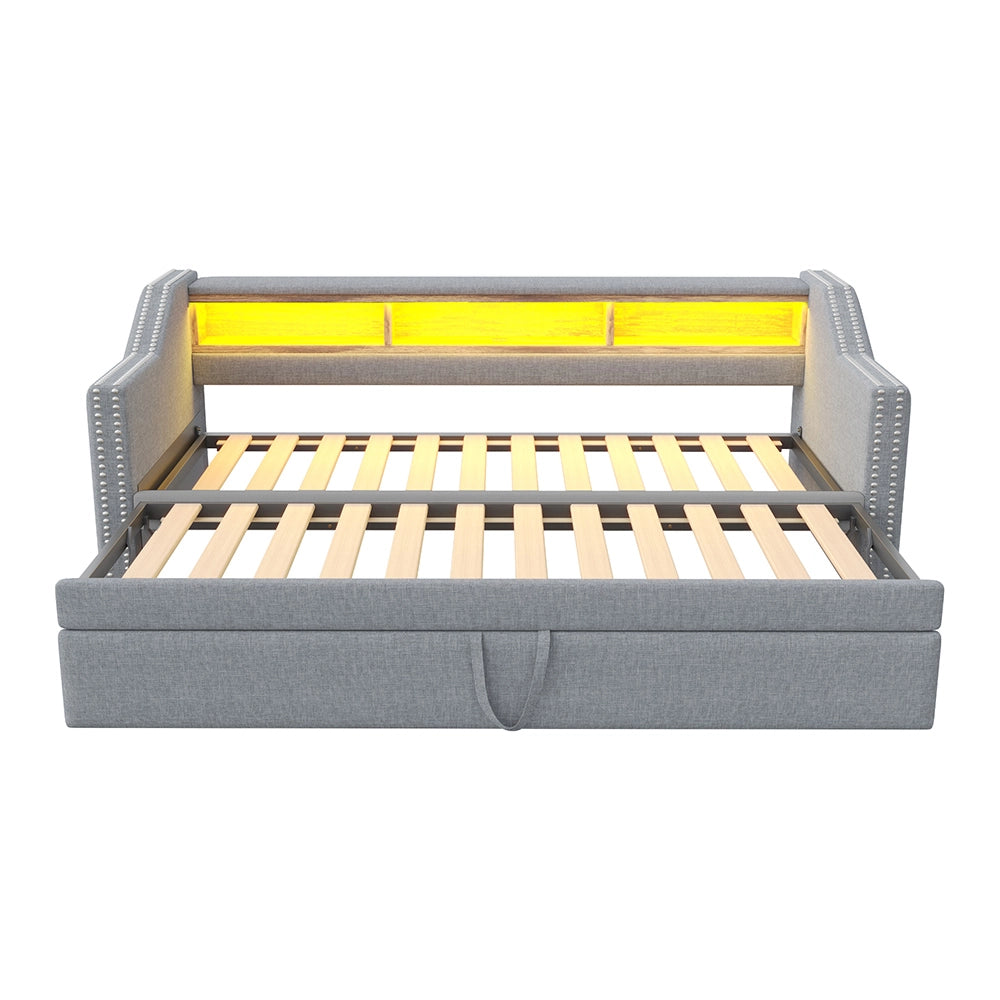 Divano letto - Xylo - 90/180x190 cm LED USB grigio chiaro