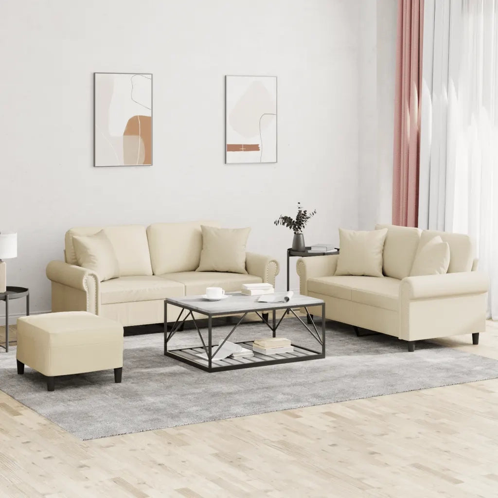 Set di Divani 3 pz con Cuscini Crema in Similpelle 3202166