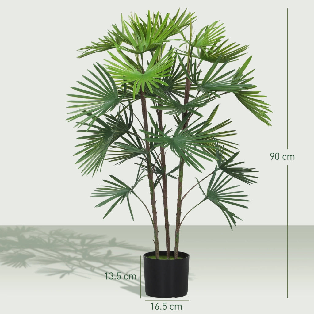 Palma Artificiale 90 cm ¨C Xylo ¨C 24 Foglie Verde Plastica con Vaso