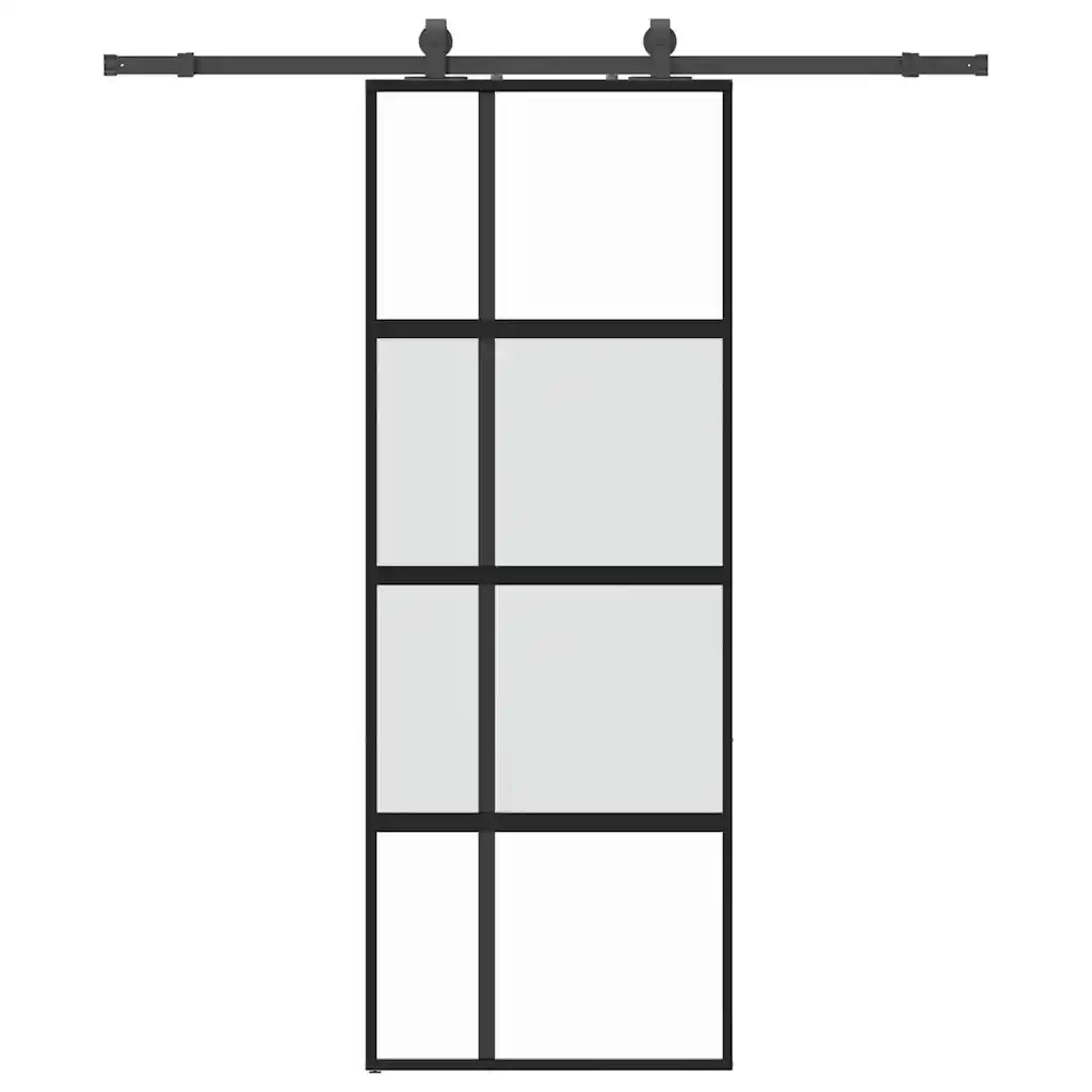Porta Scorrevole Set Ferramenta Nera 76x205 cm Vetro Temperato 3375838