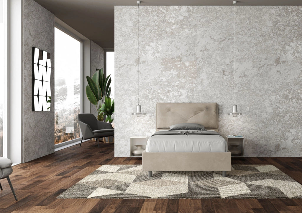 BS COM Letto una piazza e mezza senza rete imbottito 110x200 microfibra sabbia