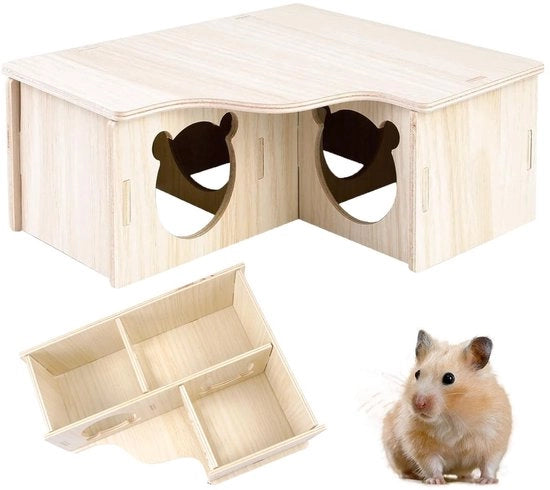 Casa per Hamster in Legno 22,5x18x8cm, Casa di Angolo per Hamster in Legno, Rifugio per Cavia, Casa per Hamster in Legno, Casa per Hamster in Legno, Casa per Hamster Piccola per Hamster, Gerbillo, Chinčila e Altri Piccoli Animali di Compagnia