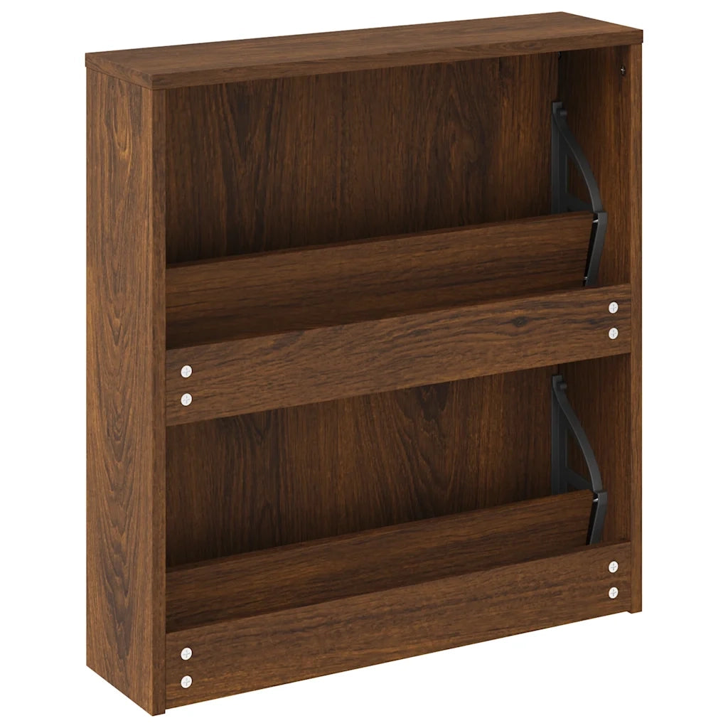 Scarpiera con Specchio a 2 Livelli-Mobile con specchio Rovere marrone 63x17x67 cm
