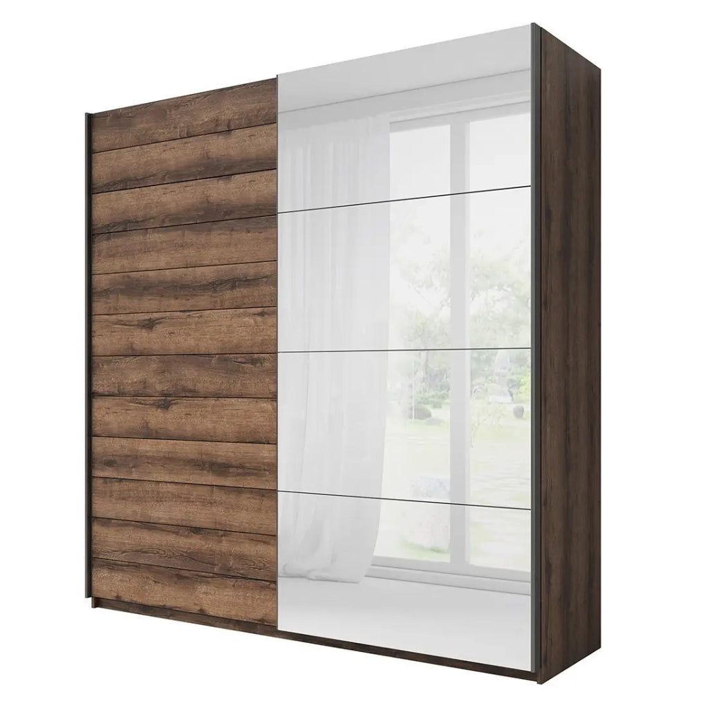 Camera da letto EOS: Armadio, Letto 180x200, cassettiera, comodini. Colore rovere scuro e nero.