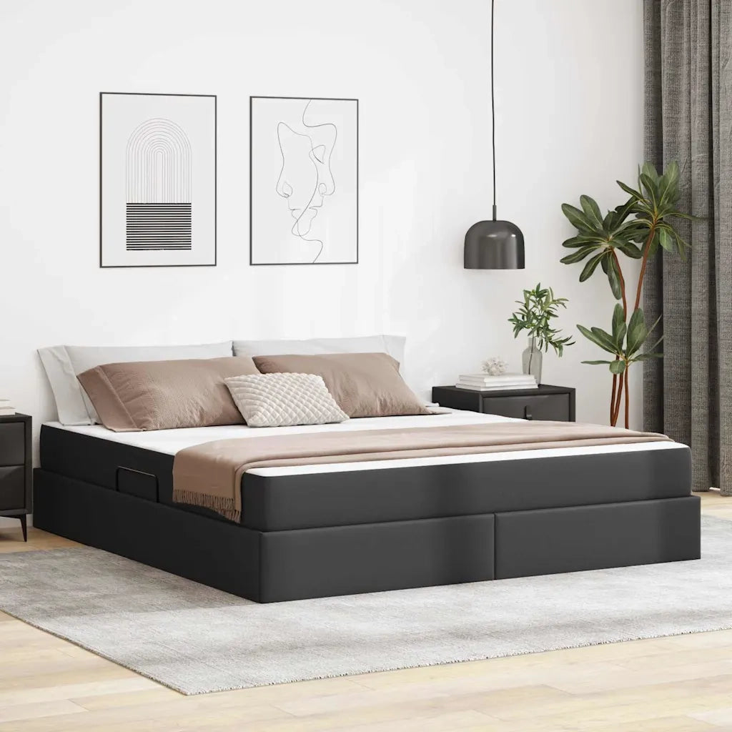 Letto con contenitore e materasso 2 pcs Nero Pelle 3399616