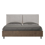 BS COM Letto matrimoniale con rete 160x200 noce cuscini similpelle tortora