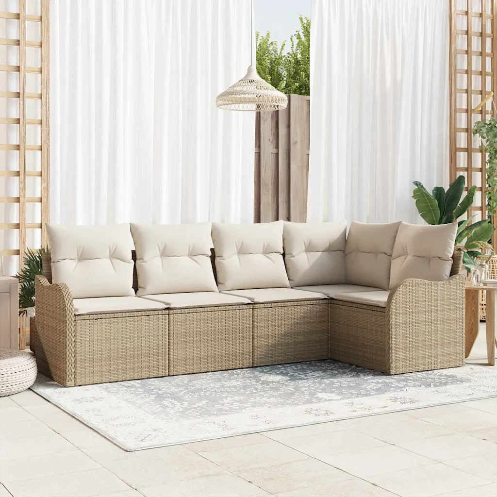 Set Divano da Giardino con archiviazione 5 pcs Beige polyrattan 3354370
