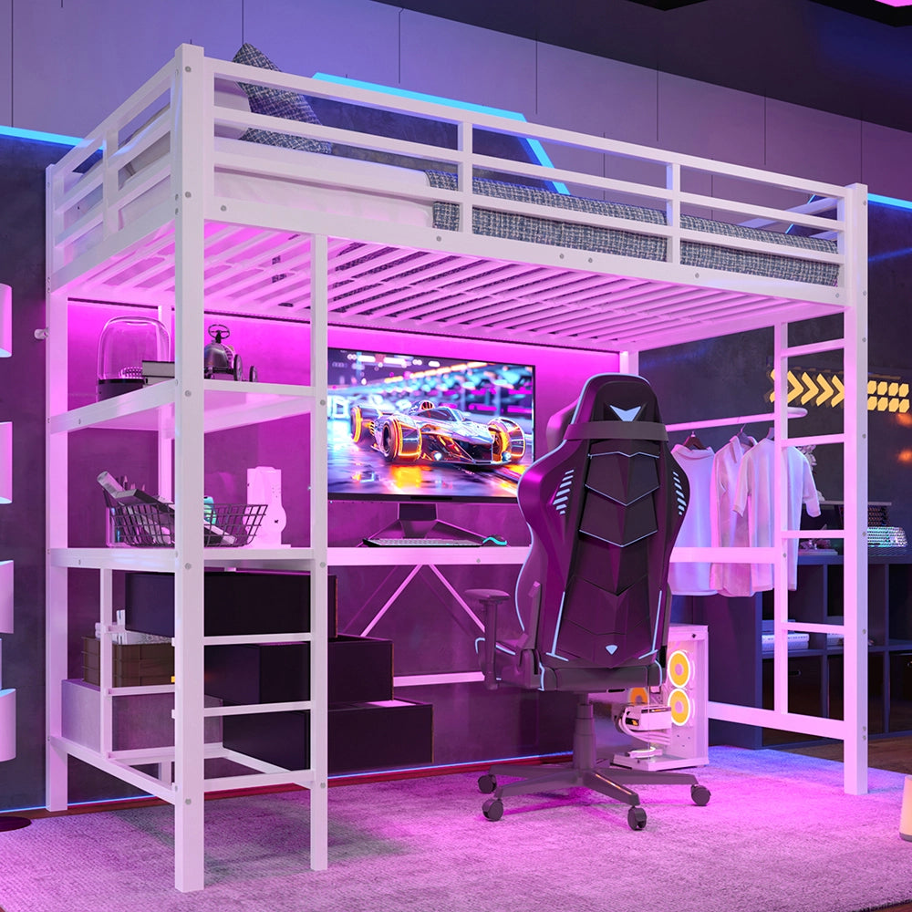 Letto a soppalco - Xylo - 90x200 cm LED 3 cassetti bianco