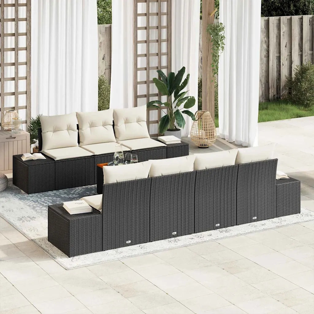 Set Divano da Giardino con cuscino 8 pcs Nero polyrattan 3347915