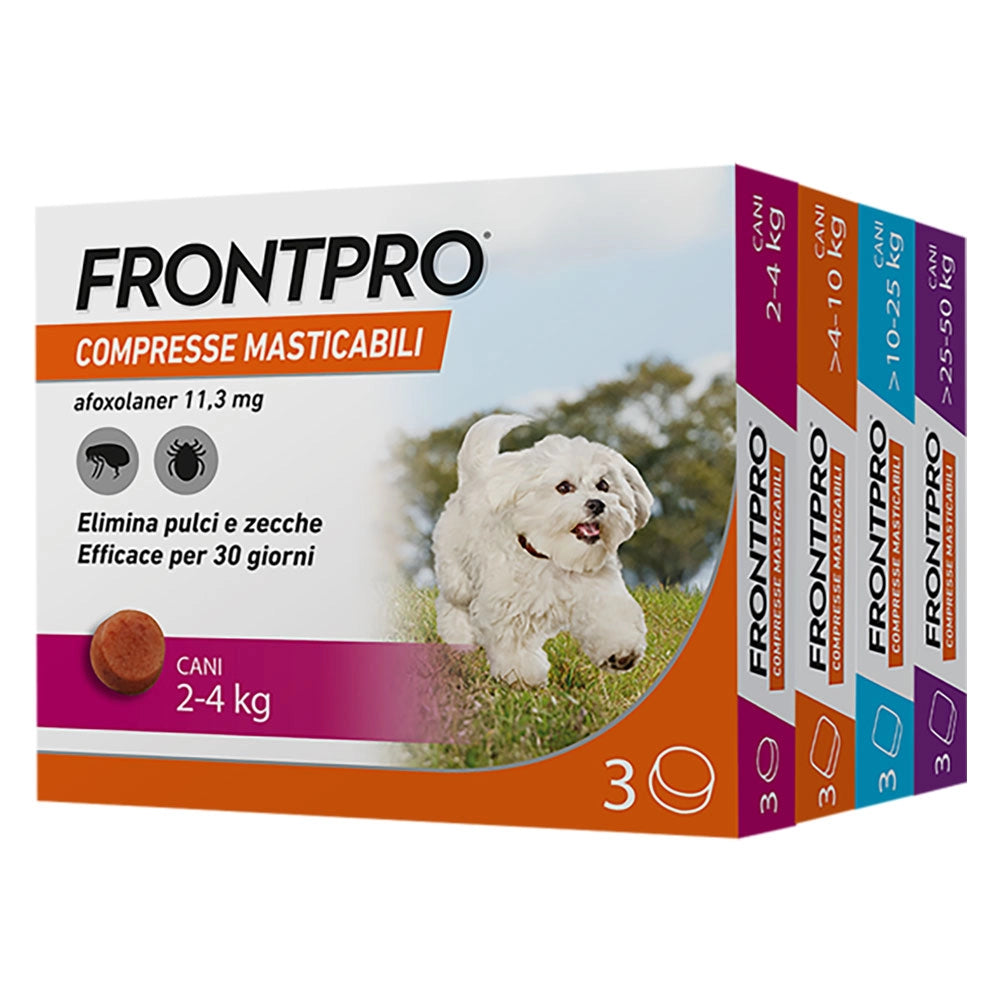 COMPRESSE ANTIPARASSITARIE MASTICABILI 'FRONTPRO' cani 10 fino a 25 kg / 3 compresse da 68 mg  - FRONTLINE