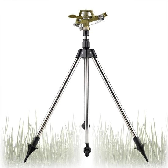 Irrigatore 360° Regolabile a 45-89 cm - Aspiratore di Acqua con Stantuffo Rotativo - Fusto in Acciaio Inossidabile - Supporto Portatile per Giardino