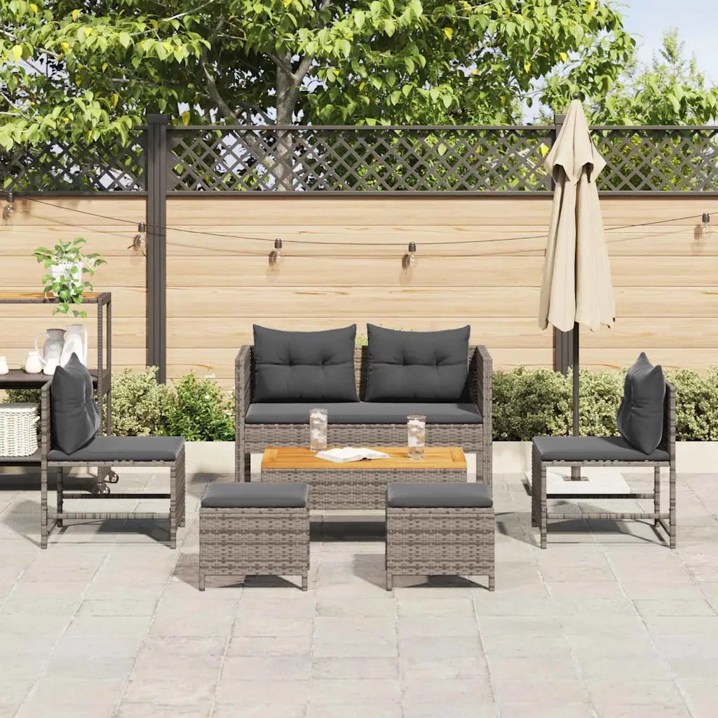 Set Divano da Giardino 6 pz | Set Salotto da Giardino Grigio e Grigio Scuro polyrattan