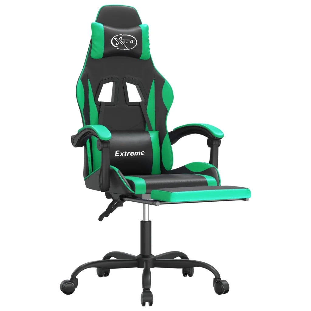 Sedia da Gaming | Sedia da e-sports Girevole con Poggiapiedi Nero Verde Similpelle