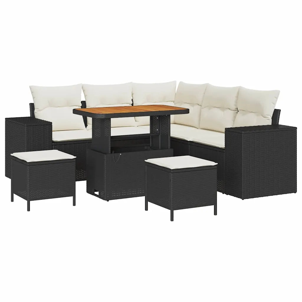 Set Divano da Giardino 8 pcs Nero e Crema polyrattan 3363955