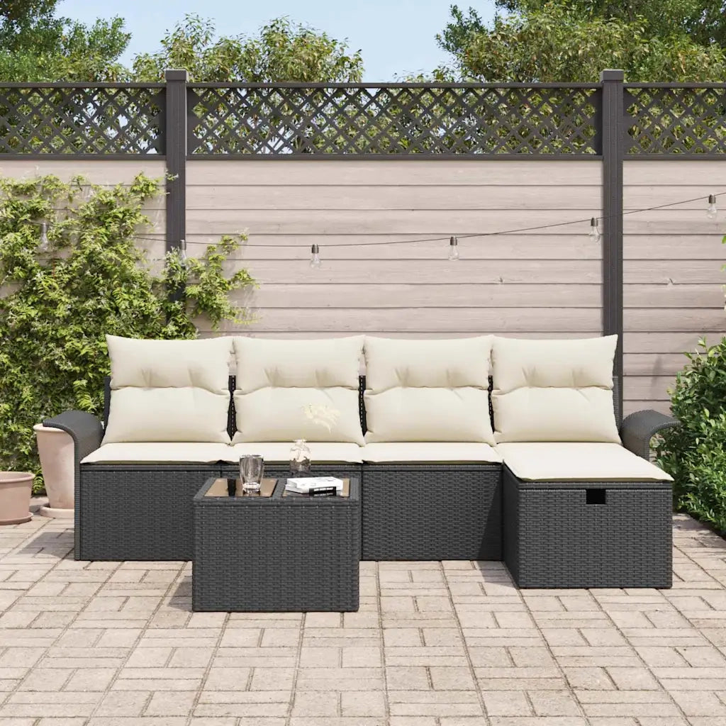 Set Divano da Giardino con cuscino 6 pcs Nero Poly Rattan