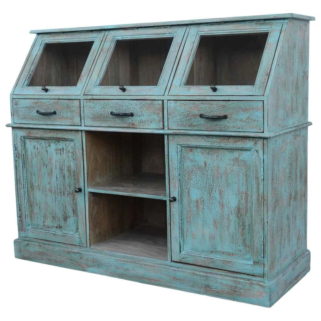 Credenza in legno blu 129x45x106