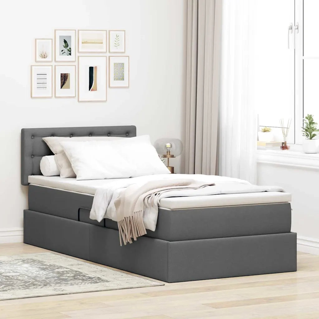 Letto con contenitore e materasso Grigio scuro 90 x 200 cm